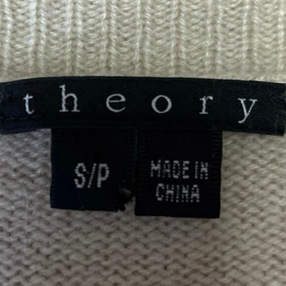 Theory Beige 100% Cashmere V Neck Button Down Cardigan Sweater Top Size S - Picture 3 of 4